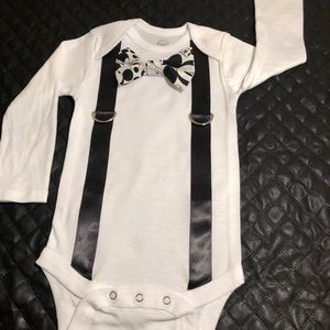 Baby bow tie and suspender onesie